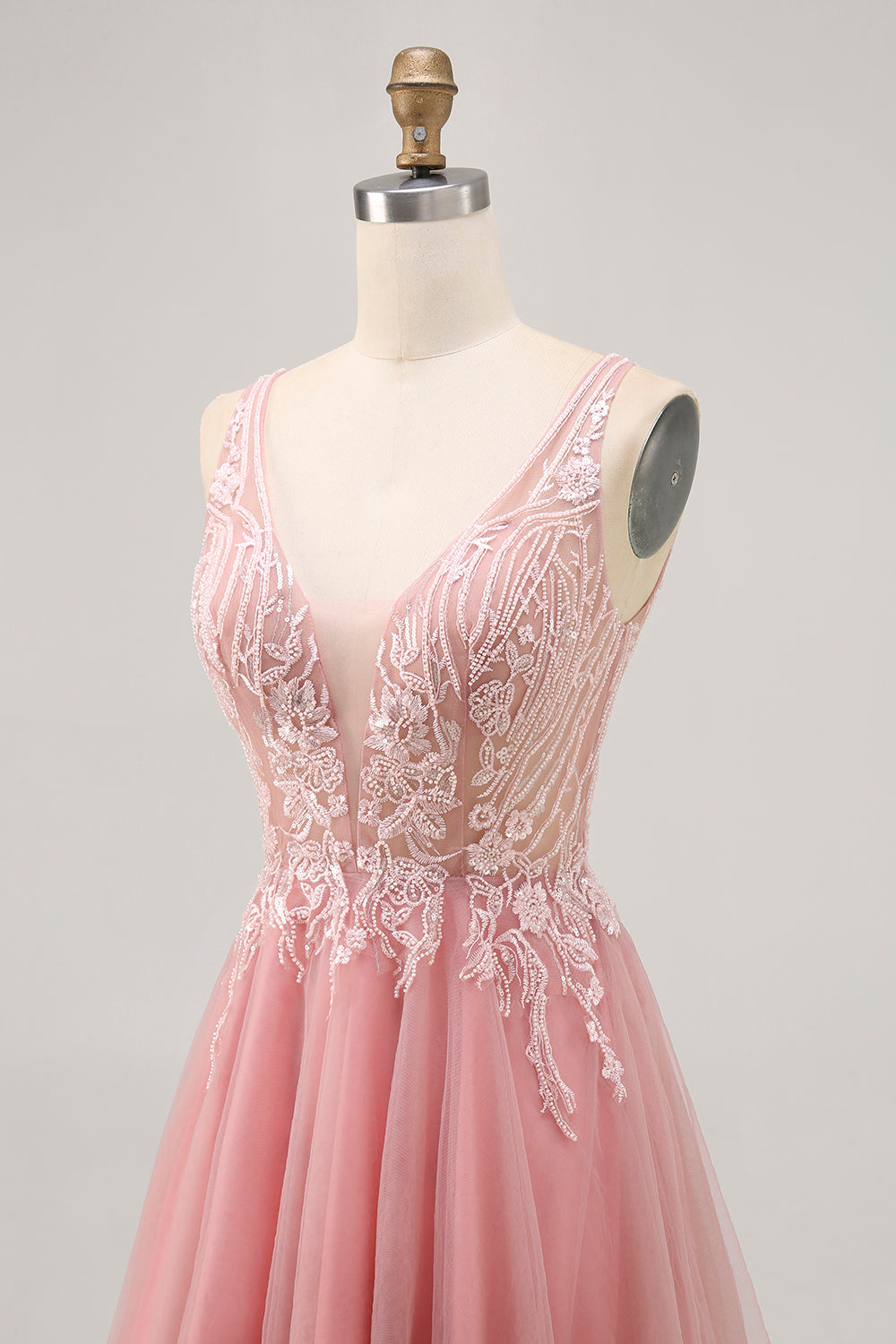 A Line Backless Blush Homecoming Dress with Appliques