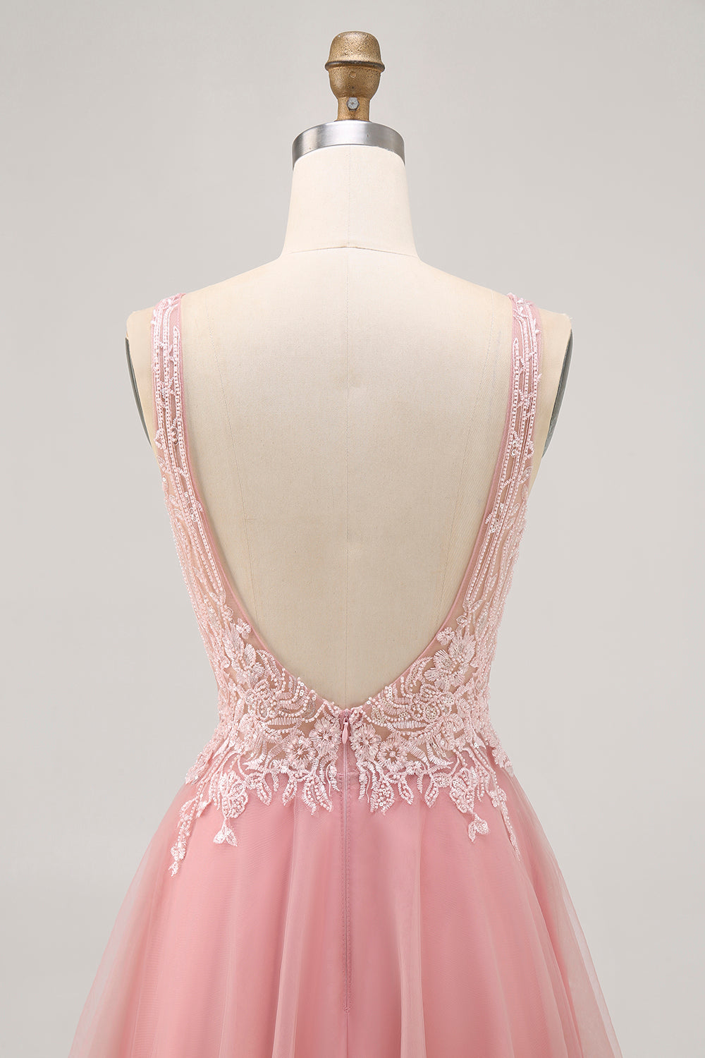 A Line Backless Blush Homecoming Dress with Appliques