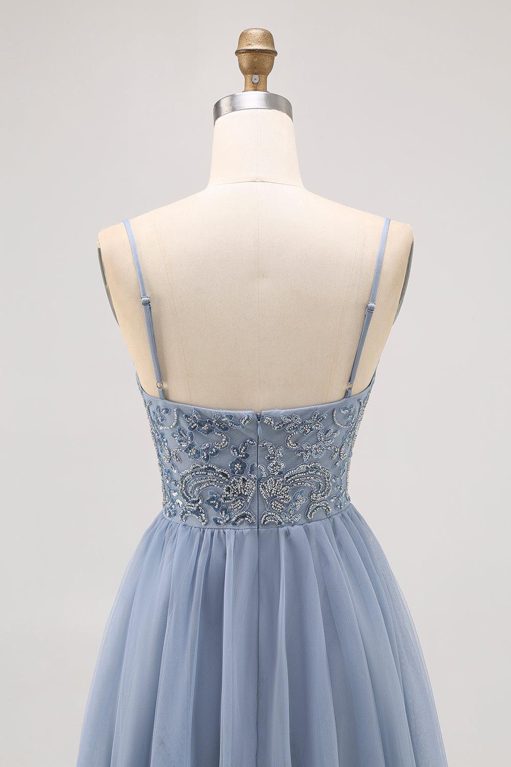 Grey Blue A Line Tulle Homecoming Dress with Beading