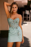 Grey Green Bodycon Corset Strapless Homecoming Dress with Appliques