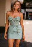 Grey Green Bodycon Corset Strapless Homecoming Dress with Appliques