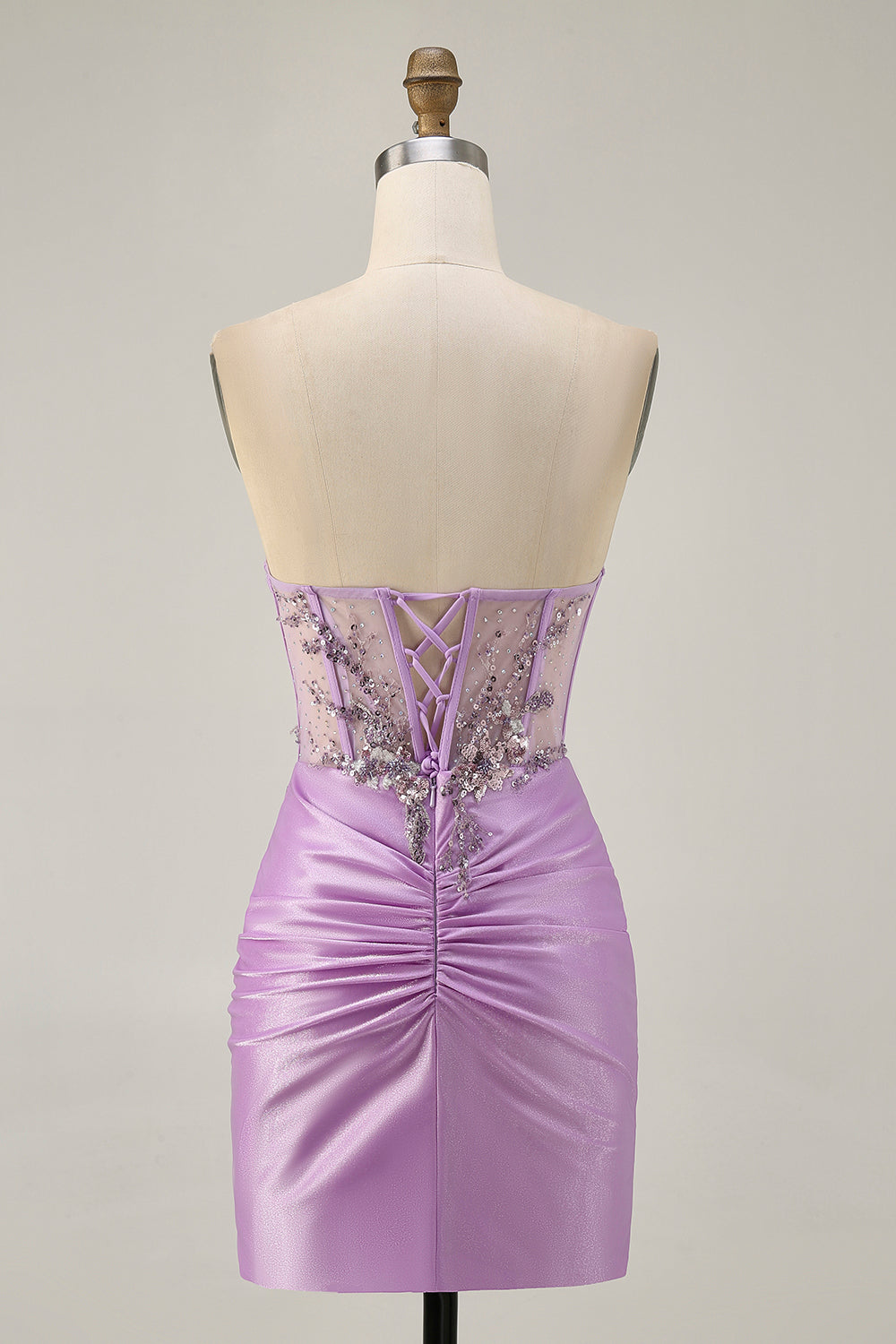 Lilac Bodycon Appliqued Strapless Homecoming Dress with Lace Up Back