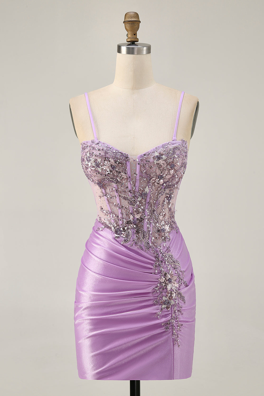 Lilac Bodycon Appliqued Strapless Homecoming Dress with Lace Up Back