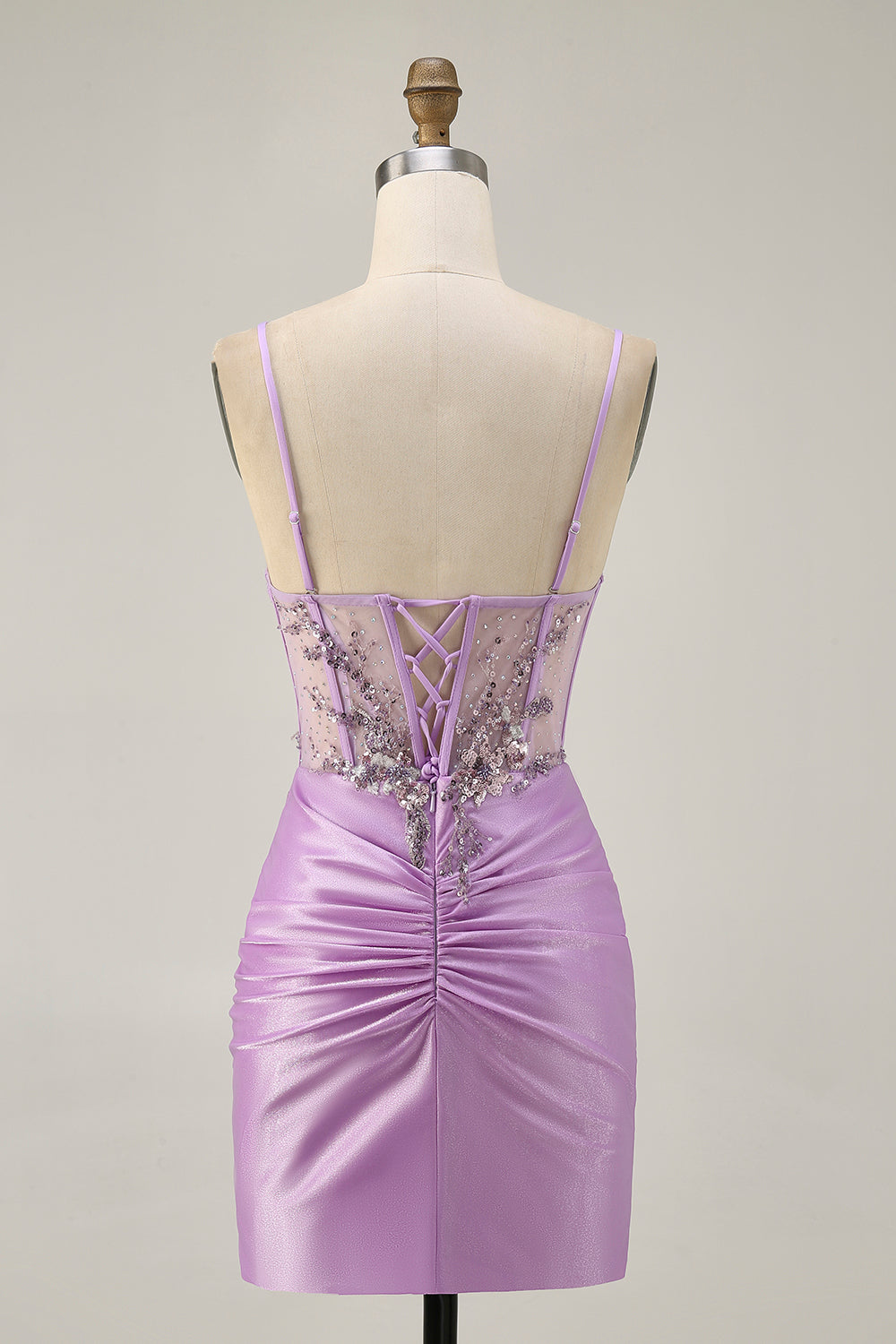 Lilac Bodycon Appliqued Strapless Homecoming Dress with Lace Up Back