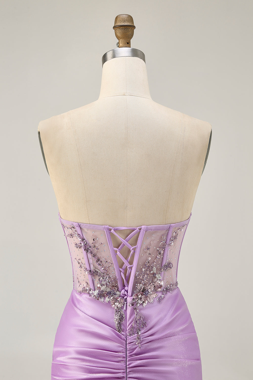 Lilac Bodycon Appliqued Strapless Homecoming Dress with Lace Up Back