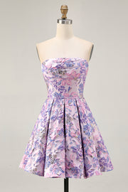 Strapless Floral Lilac A Line Homecoming Dress