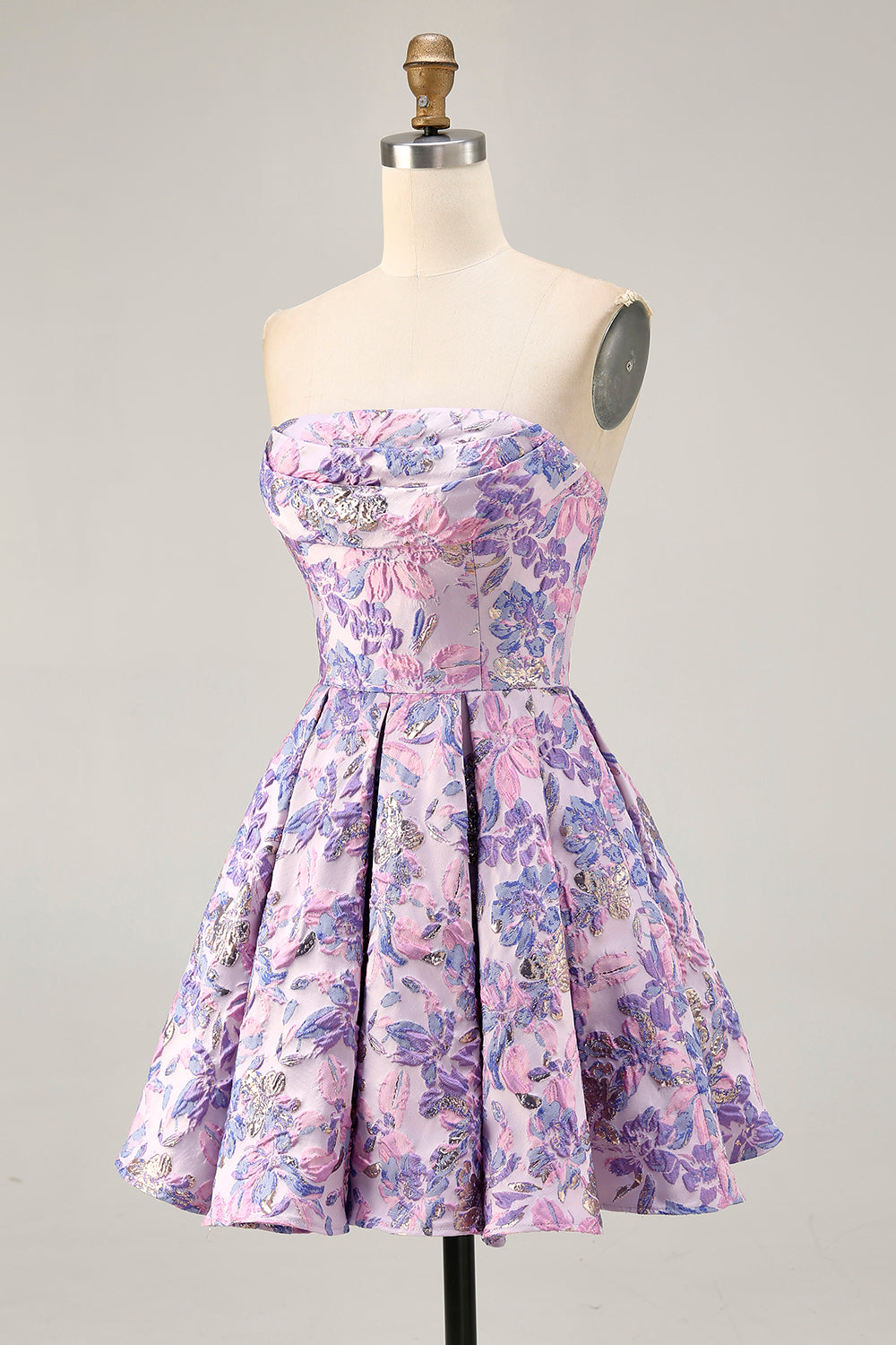 Strapless Floral Lilac A Line Homecoming Dress
