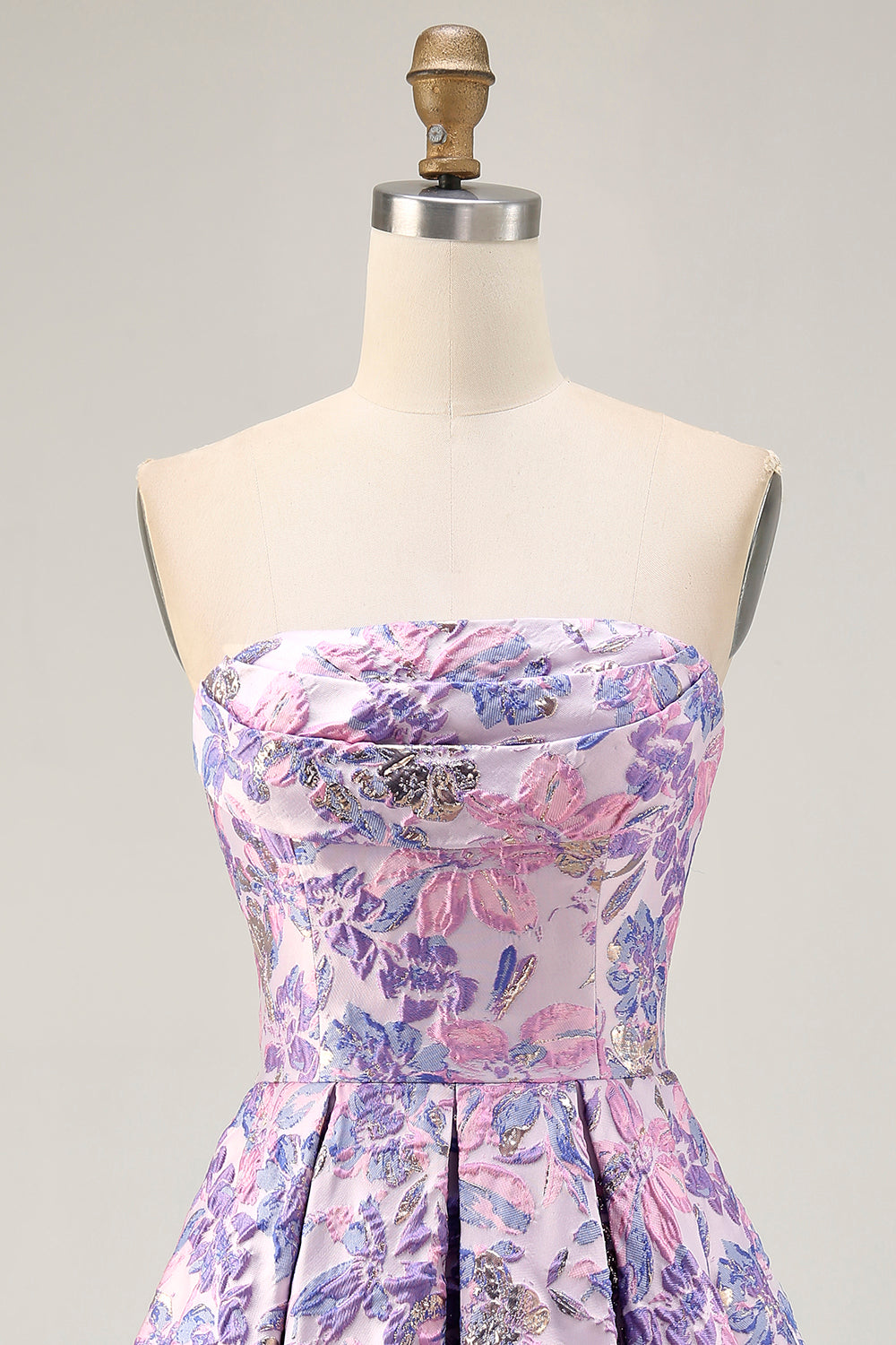 Strapless Floral Lilac A Line Homecoming Dress