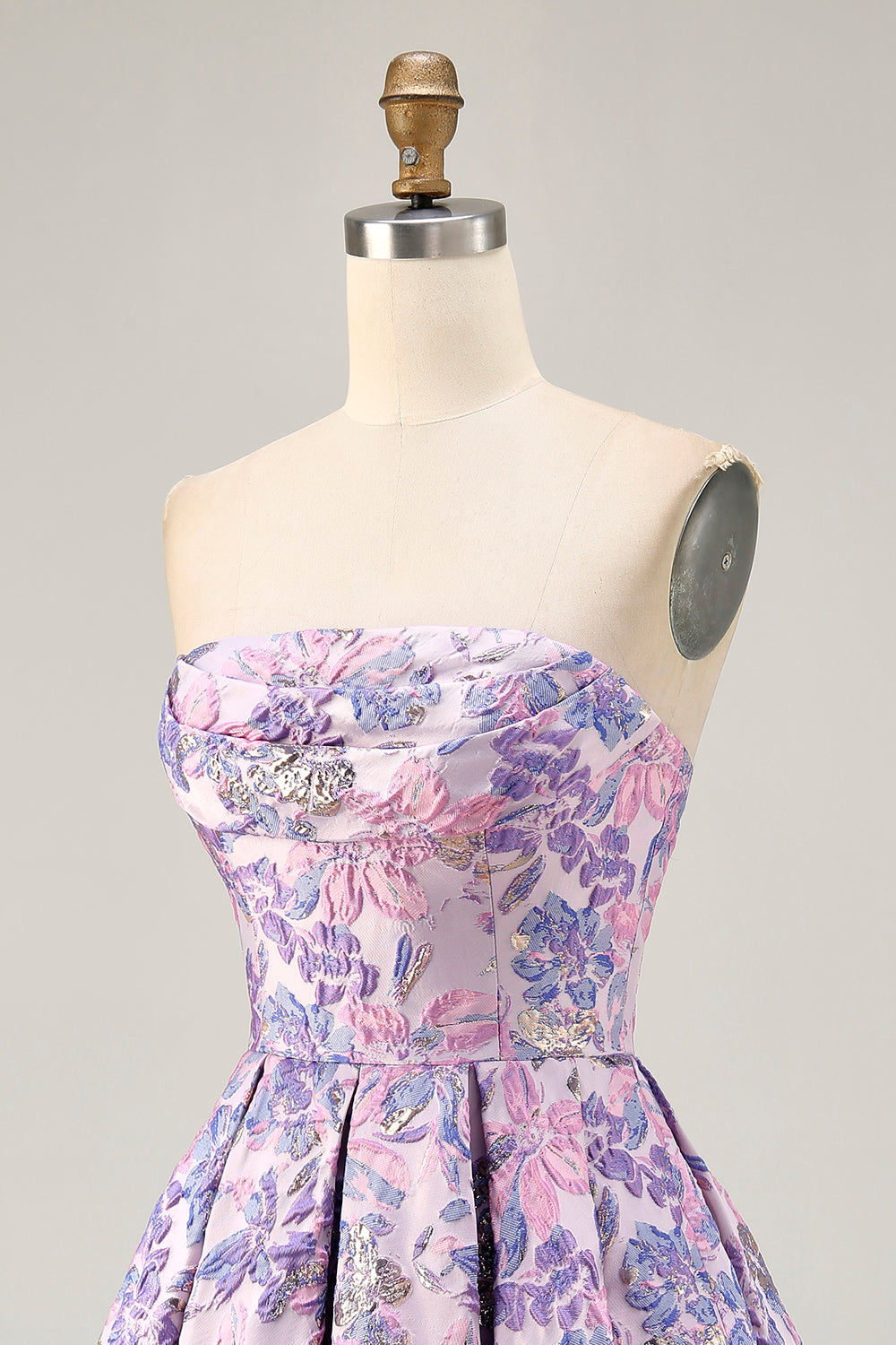 Strapless Floral Lilac A Line Homecoming Dress