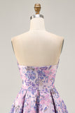 Strapless Floral Lilac A Line Homecoming Dress