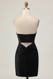 Black Bodycon Cut Out Strapless Homecoming Dress with Beading