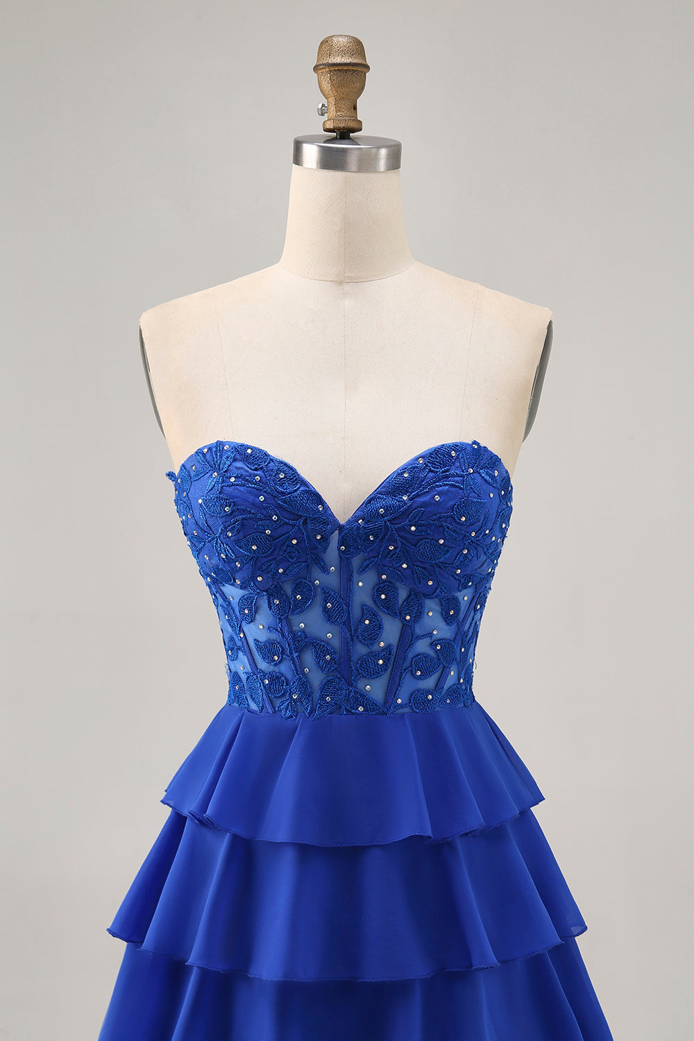 Royal Blue Strapless A-Line Tiered Corset Homecoming Dress with Beading