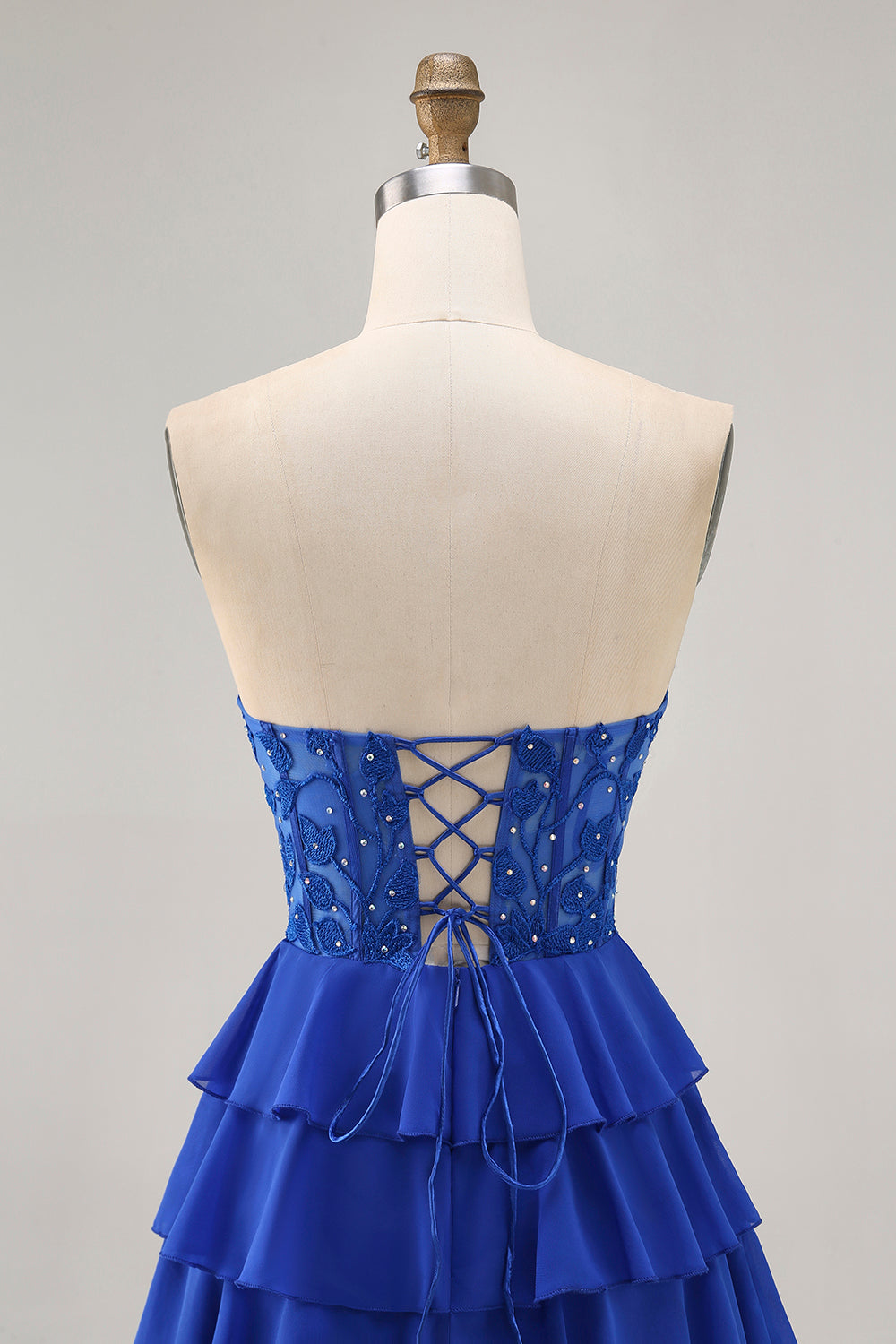 Royal Blue Strapless A-Line Tiered Corset Homecoming Dress with Beading