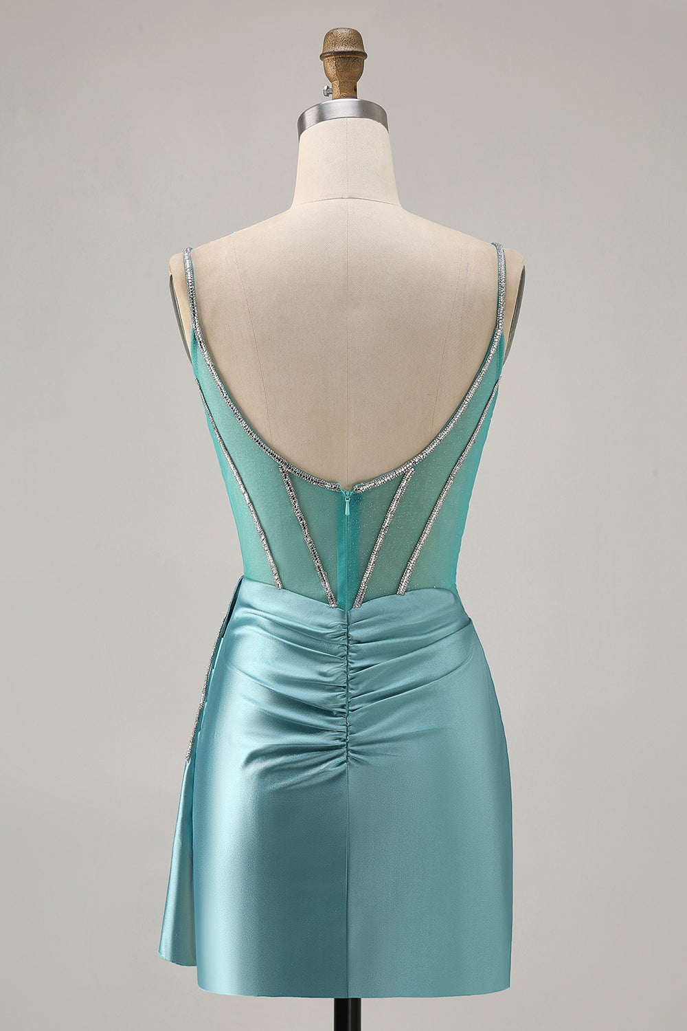 Satin Bodycon Beaded Green Homecoming Dress with Streamer