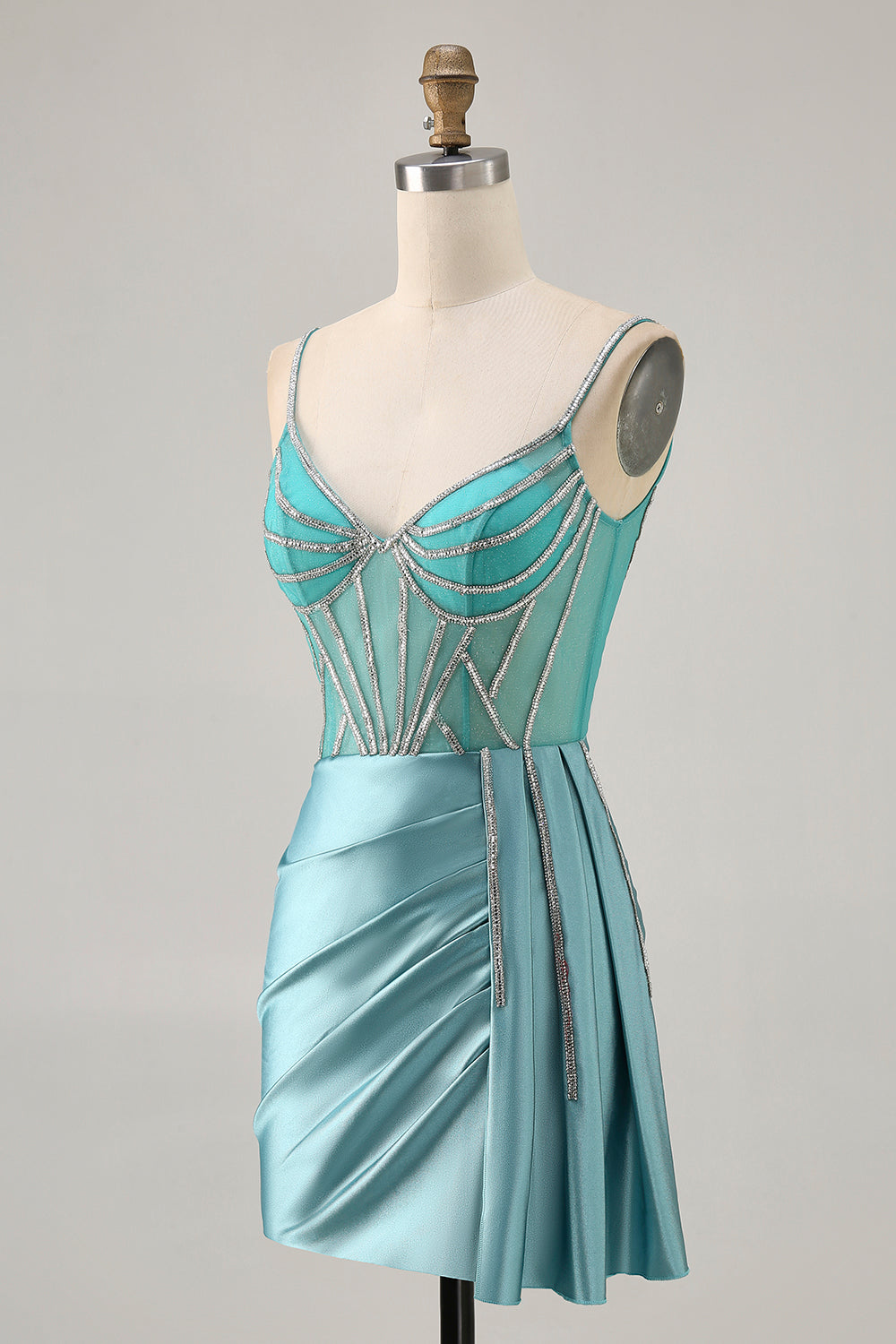 Satin Bodycon Beaded Green Homecoming Dress with Streamer