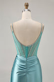 Satin Bodycon Beaded Green Homecoming Dress with Streamer