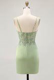 Bodycon Matcha Appliqued Corset Homecoming Dress