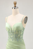 Bodycon Matcha Appliqued Corset Homecoming Dress
