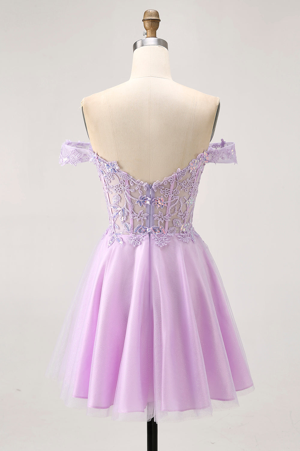 Lilac A-Line Corset Off The Shoulder Homecoming Dress With Appliques