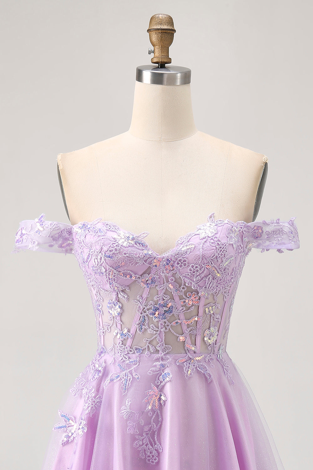 Lilac A-Line Corset Off The Shoulder Homecoming Dress With Appliques