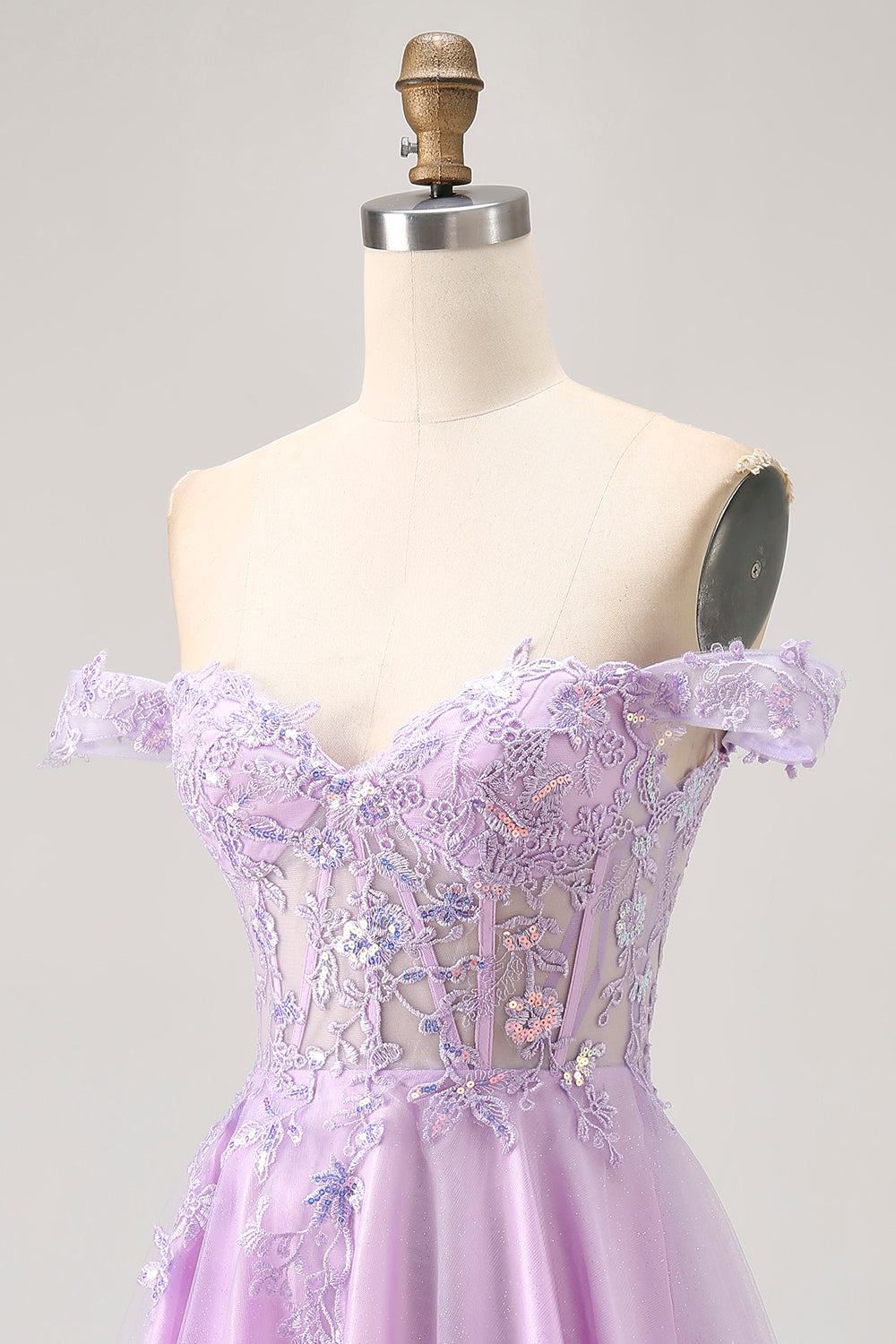 Lilac A-Line Corset Off The Shoulder Homecoming Dress With Appliques