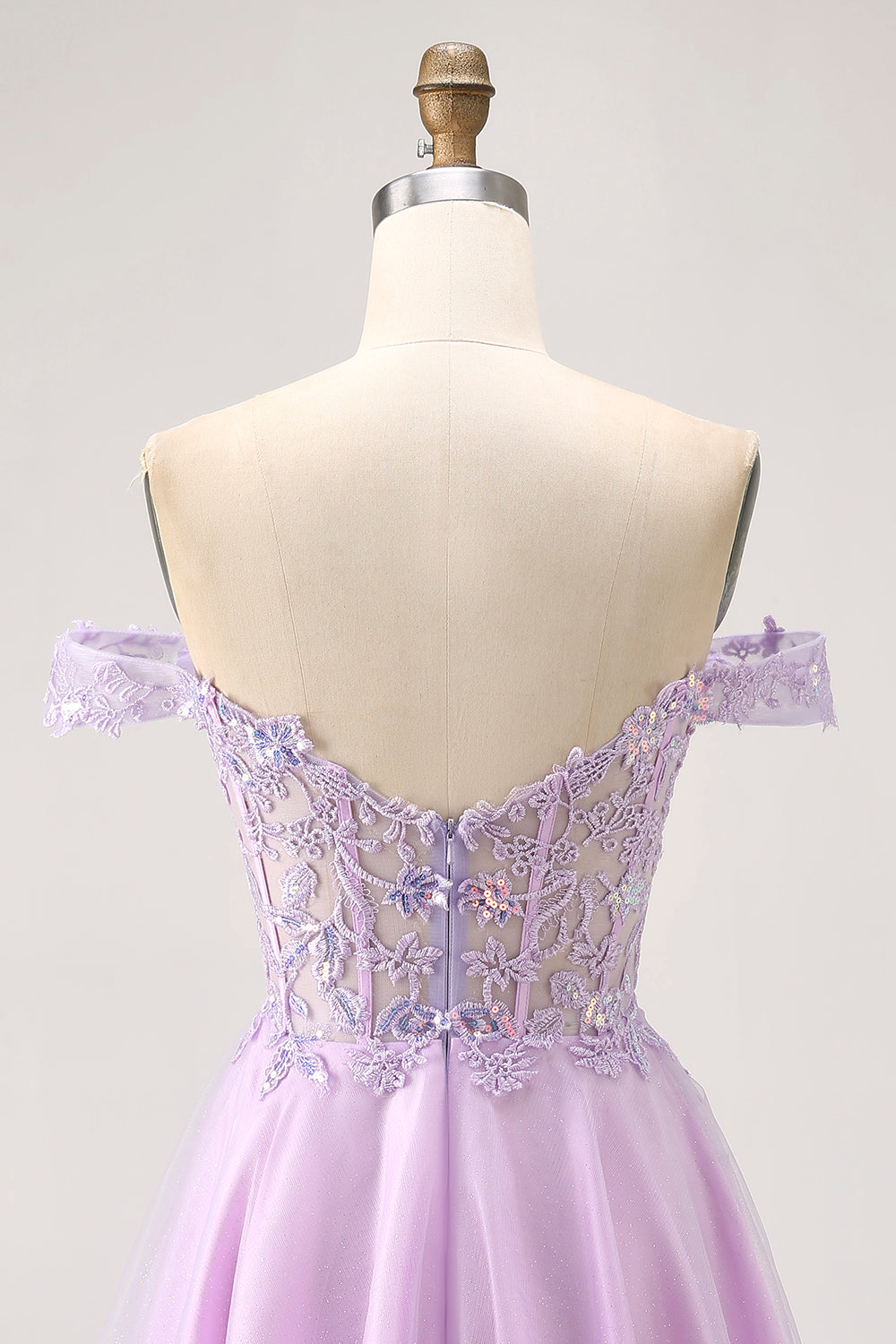 Lilac A-Line Corset Off The Shoulder Homecoming Dress With Appliques