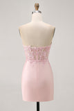 Blush Corset Bodycon Strapless Homecoming Dress with Appliques