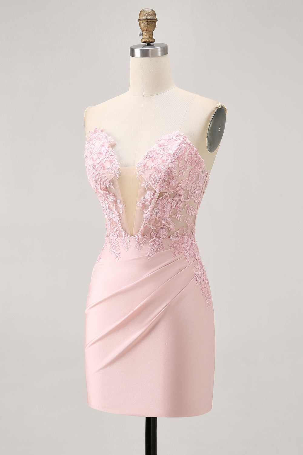 Blush Corset Bodycon Strapless Homecoming Dress with Appliques