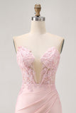 Blush Corset Bodycon Strapless Homecoming Dress with Appliques