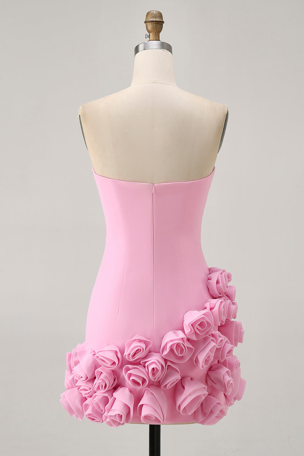 Strapless Bodycon Pink Homecoming Dress with 3D Flowers