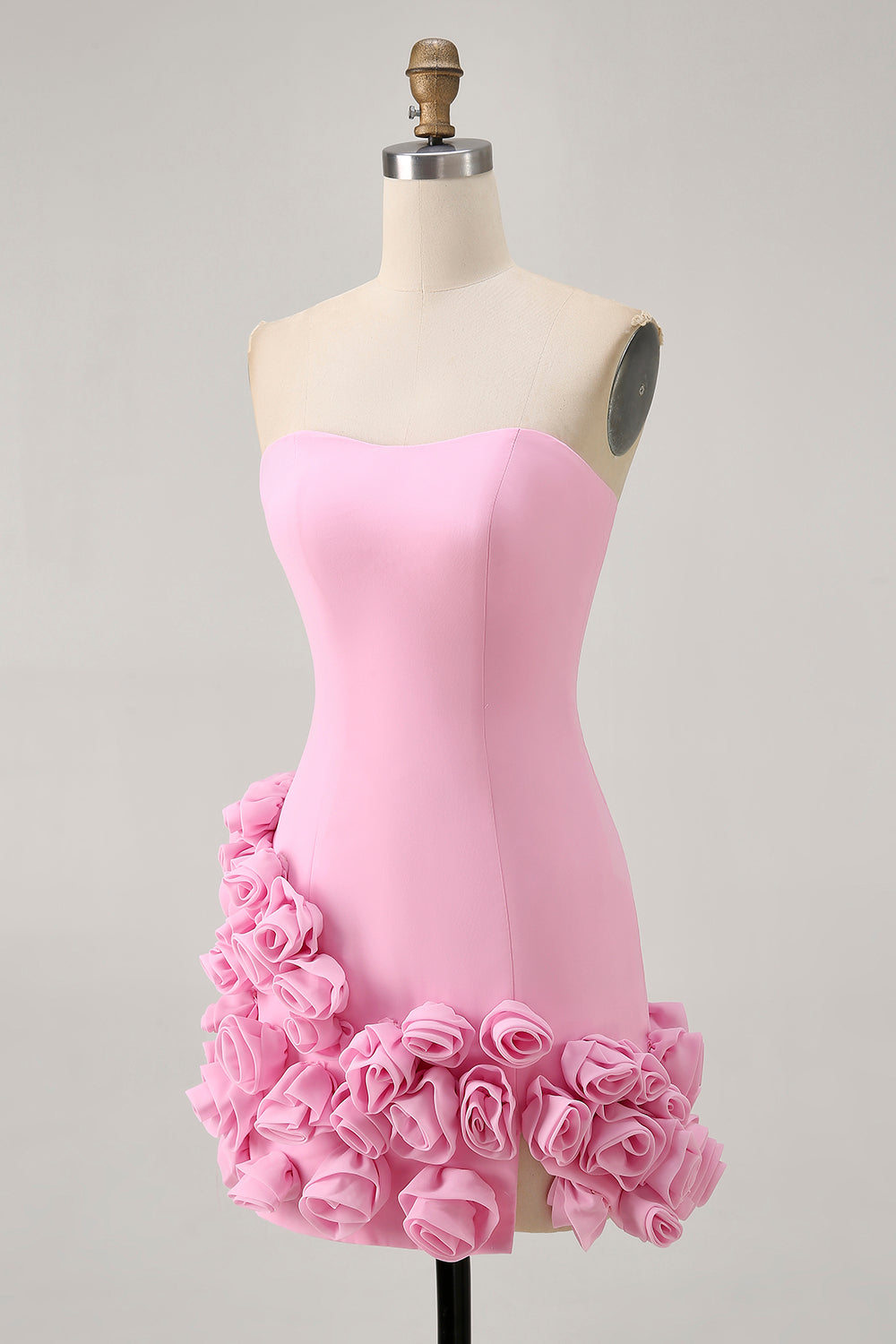 Strapless Bodycon Pink Homecoming Dress with 3D Flowers