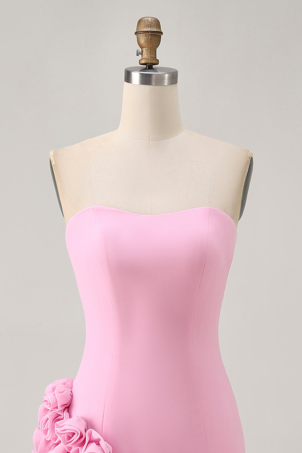 Strapless Bodycon Pink Homecoming Dress with 3D Flowers
