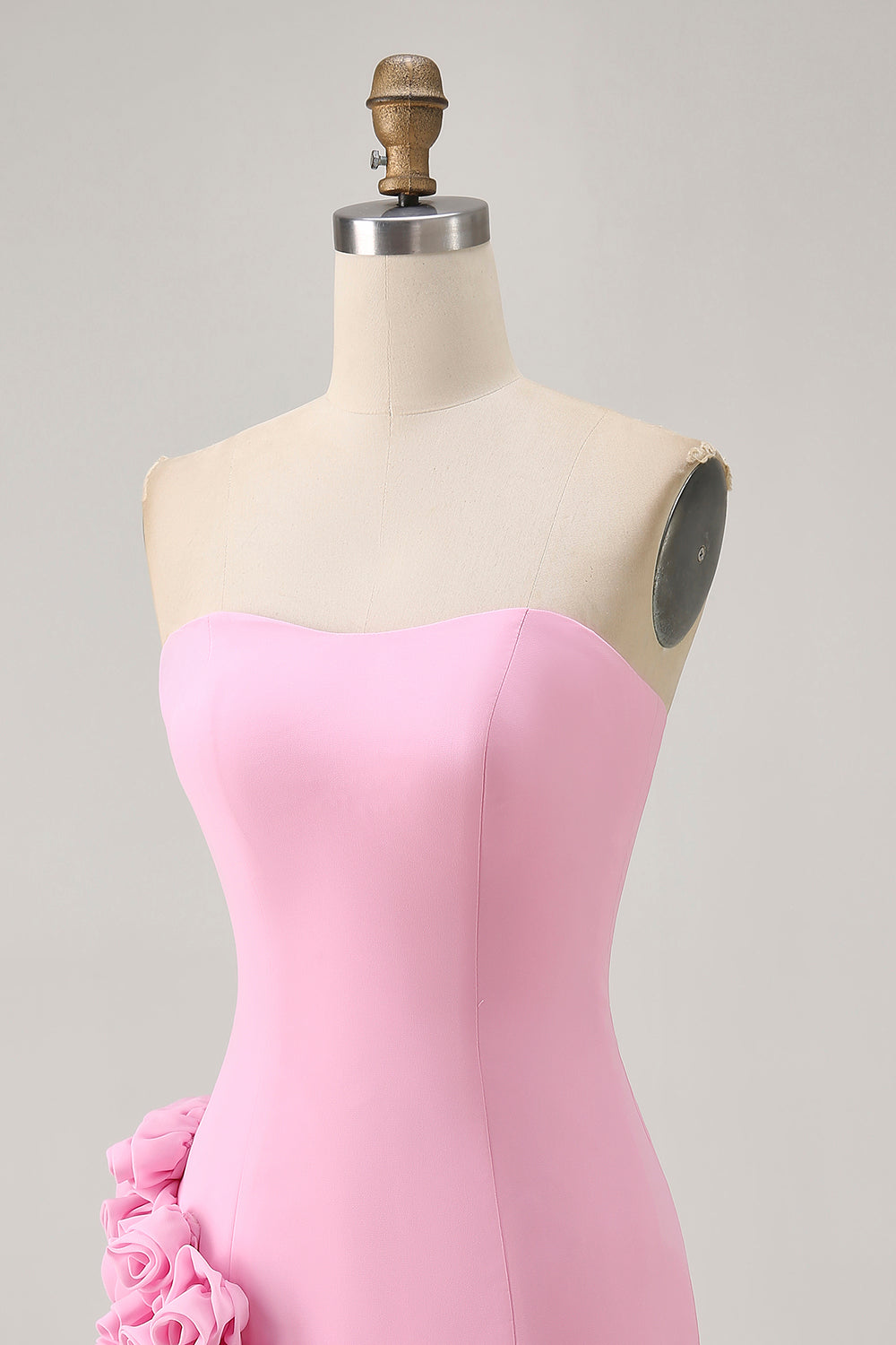 Strapless Bodycon Pink Homecoming Dress with 3D Flowers