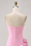 Strapless Bodycon Pink Homecoming Dress with 3D Flowers
