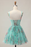 Floral A-Line Corset Green Homecoming Dress with Appliques