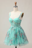Floral A-Line Corset Green Homecoming Dress with Appliques