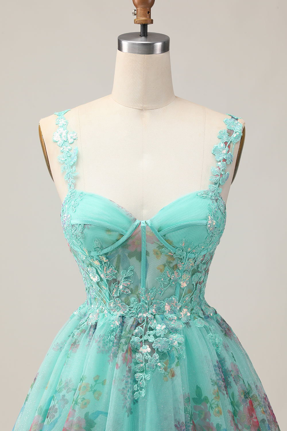 Floral A-Line Corset Green Homecoming Dress with Appliques