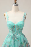 Floral A-Line Corset Green Homecoming Dress with Appliques