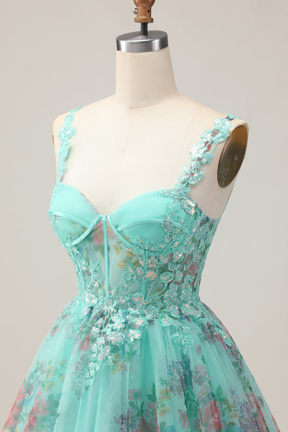 Floral A-Line Corset Green Homecoming Dress with Appliques
