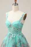 Floral A-Line Corset Green Homecoming Dress with Appliques