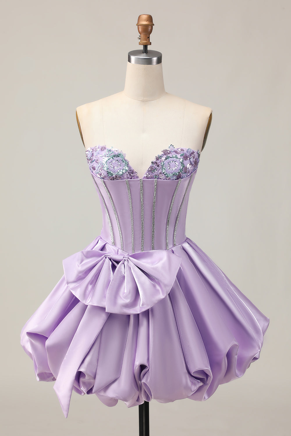 Cute Purple A Line Corset Beaded Strapless Homecoming Dress with Bow