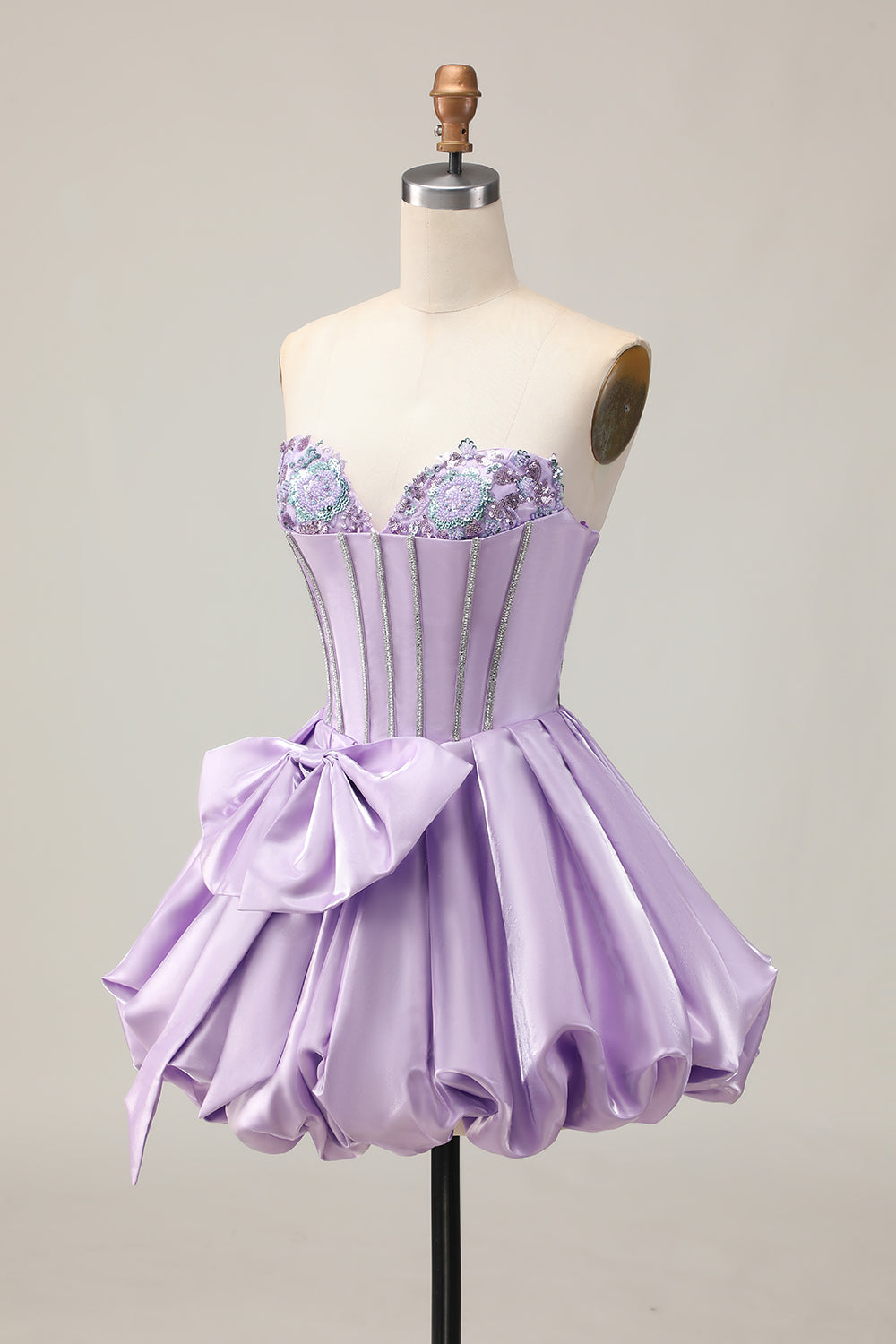 Cute Purple A Line Corset Beaded Strapless Homecoming Dress with Bow