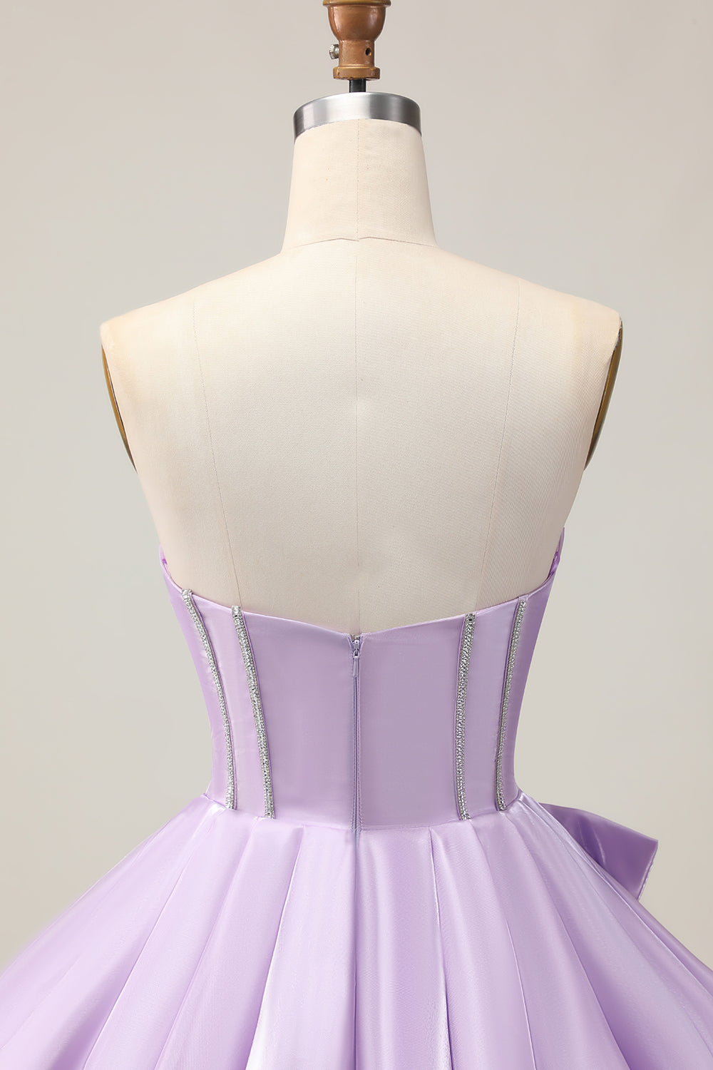 Cute Purple A Line Corset Beaded Strapless Homecoming Dress with Bow