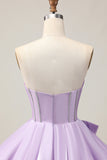 Cute Purple A Line Corset Beaded Strapless Homecoming Dress with Bow