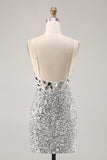 Silver Sequin Corset Homecoming Dress with Mirrors