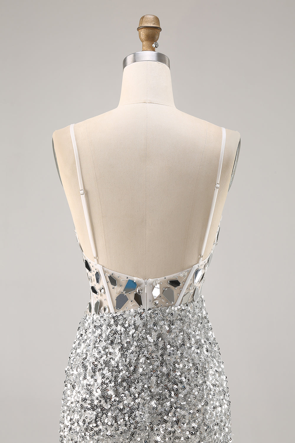 Silver Sequin Corset Homecoming Dress with Mirrors