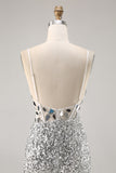 Silver Sequin Corset Homecoming Dress with Mirrors