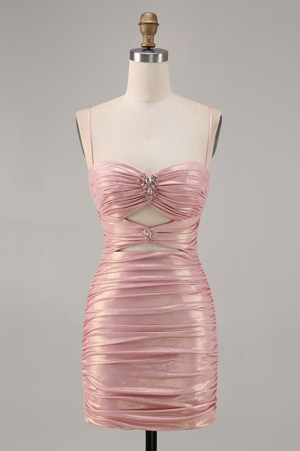 Blush Bodycon Ruched Cut-Out Homecoming Dress