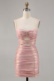 Blush Bodycon Ruched Cut-Out Homecoming Dress