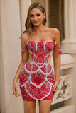 Red Off The Shoulder Beaded Bodycon Homecoming Dress